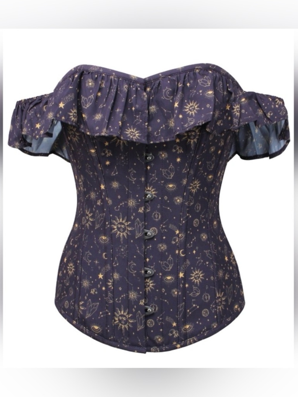 NWT Corset Story Mystic Galaxy Overbust Indigo and Gold Overbust Corset